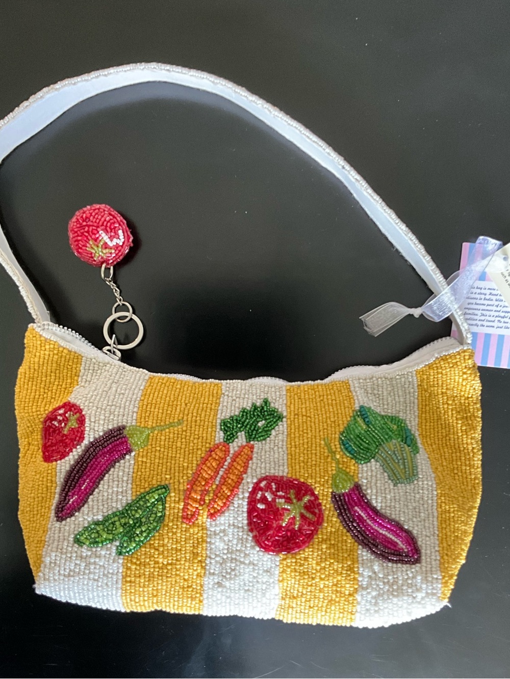 Beaded Vegetable Stripe shoulder bag- Yellow & White
